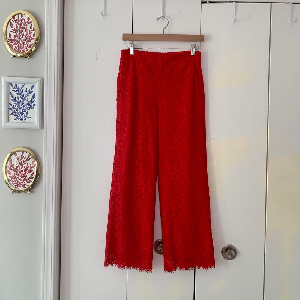 Red J. Crew Cropped Lace Pants Size 6